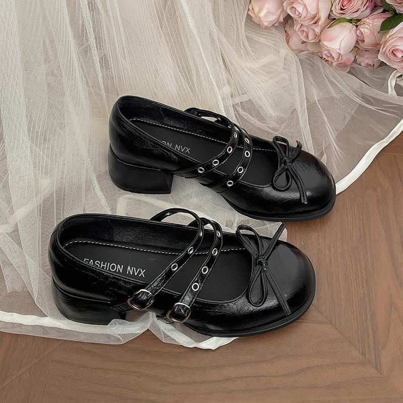 Fashion Street Style Women Mary Jane Shoes Ladies Concise Outdoor Butterfly-knot Pumps Spring Autumn Women's Dress Leather Shoes