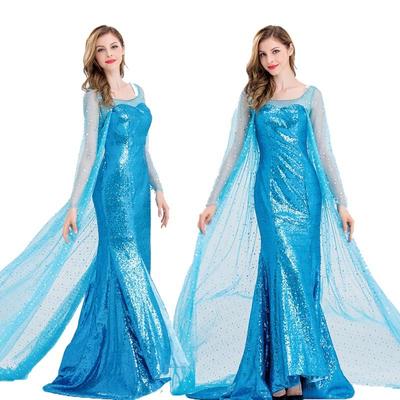 Halloween Frozen Prinzessin Elsa Bühnenkostüm Erwachsene Paillettenkleid
