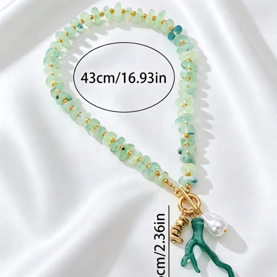 Summer Boho Red/Green Beaded Necklace Baroque Imitation Pearl & Coral Charm Toggle Choker For Women Beach & Vacation