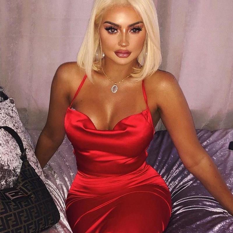 Summer Women's Sleeveless Satin Long Dress Elegant Bandage Backless Hollow Out Party Dress Sexy Vestidos For Special