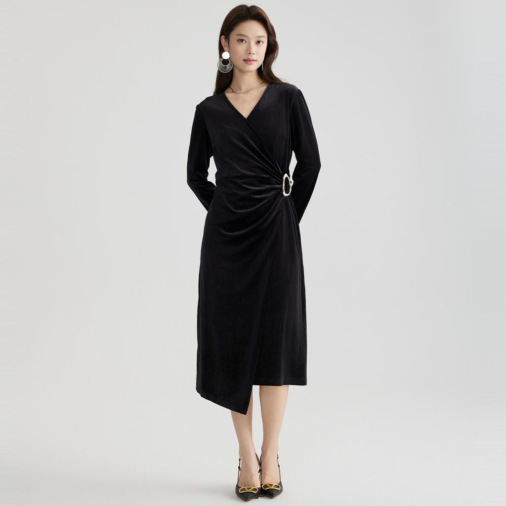 Design Sense Black Velvet V-Neck Dress