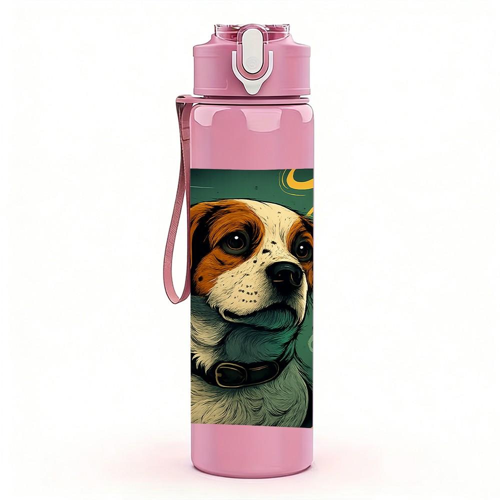 1PC Hound Dog Portrait Art 750ml Color Plastic Sports Water Bottle Leakproof Flip Straw Lid Suitable for Sports Office Home Use