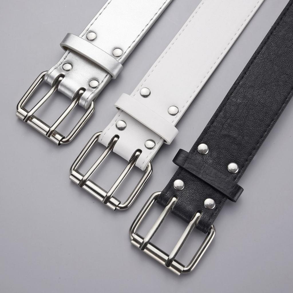 Women's Belt Fashion Double Row Needle Buckle Men's Belt Paired with Jeans PU Leather Belt Street Rock Punk Y2K Style Cheap Belt