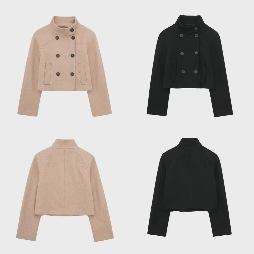 2023 Women's European & American Double-Breasted Wool Stand Collar Jacket