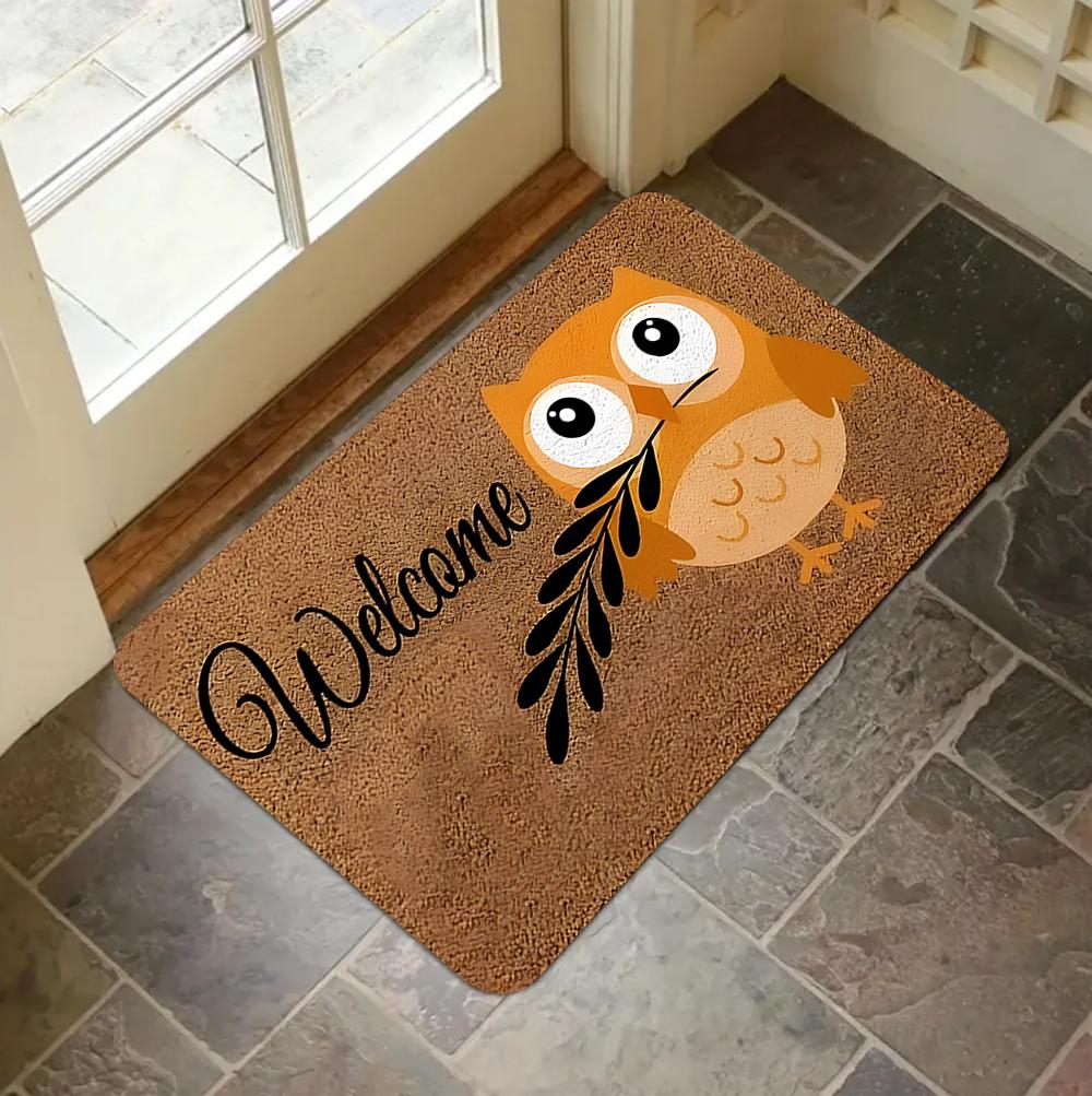 

Owl Pattern Home Welcome Doormat NonSlip Indoor Use Rug Fashionable and Beautiful Felt Carpet Washable Indoor Floor Mat 40x60cm