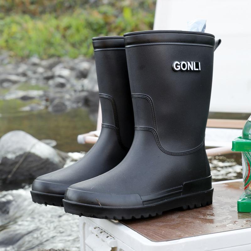 Medium Tube Rain Shoes Men's High Tube Thick-soled Non-slip Waterproof Shoes Men's Fashion Rain Boots Fishing Water Boots Thermal Rubber Shoes Fashion