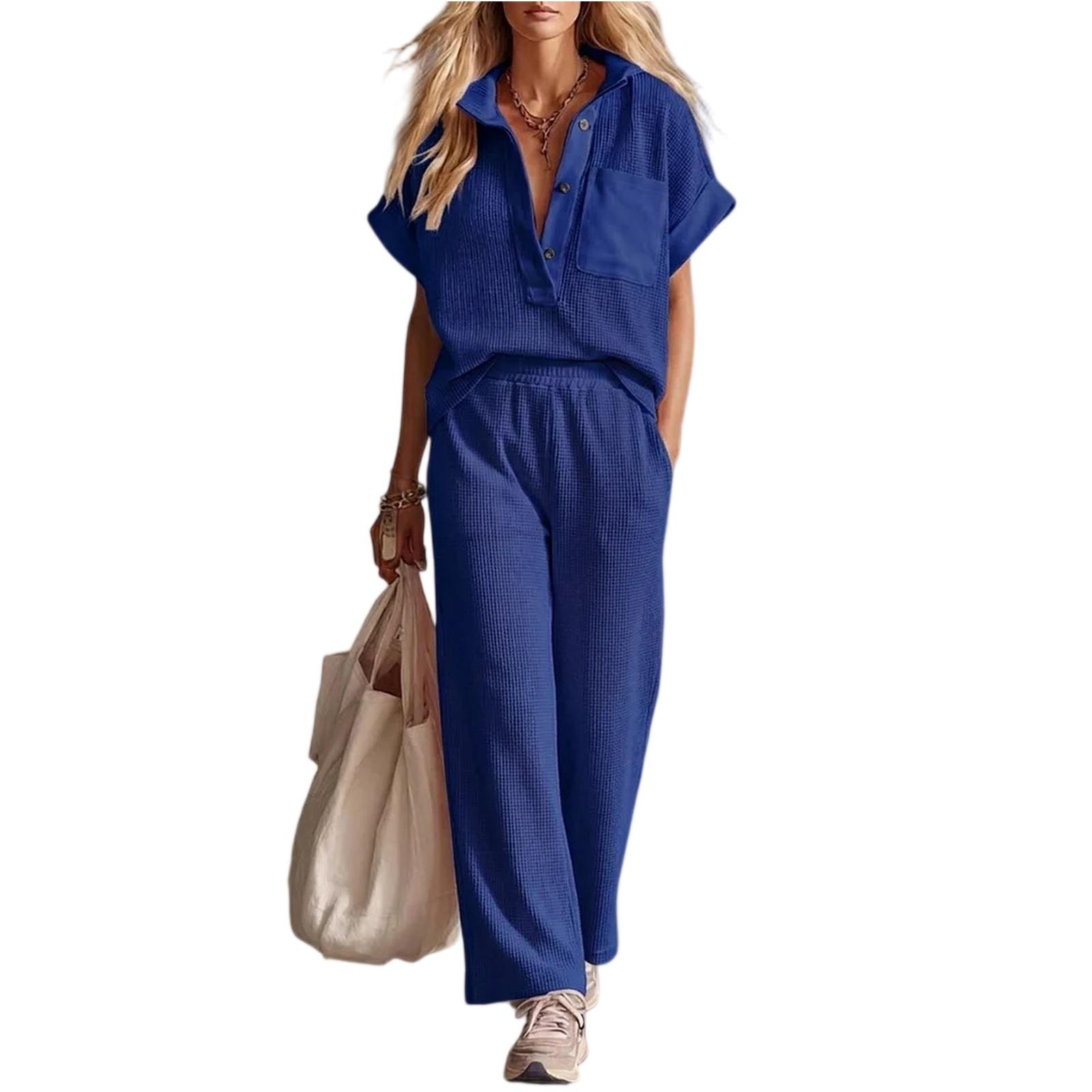 

Short Sleeved Fashionable Casual Pants Two-piece Set XXL синій