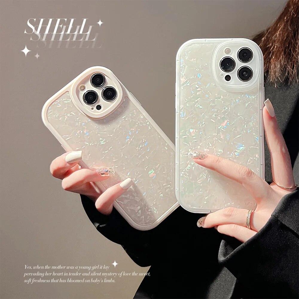 Ins Shell Texture Shockproof Phone Case For iPhone 15 14 13 12 11 Pro Max XS X XR 7 8 Plus SE 3 Mini Soft Silicone Bumper Cover