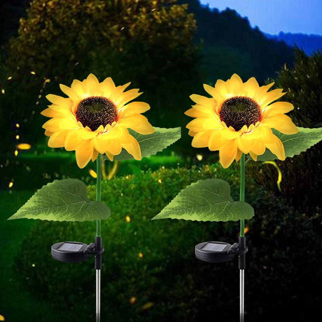 2Pack Sunflower Shape LED Solar Lights Outdoor Garden Stake Lights Warm White Decorative Lamp Waterproof Auto On Off