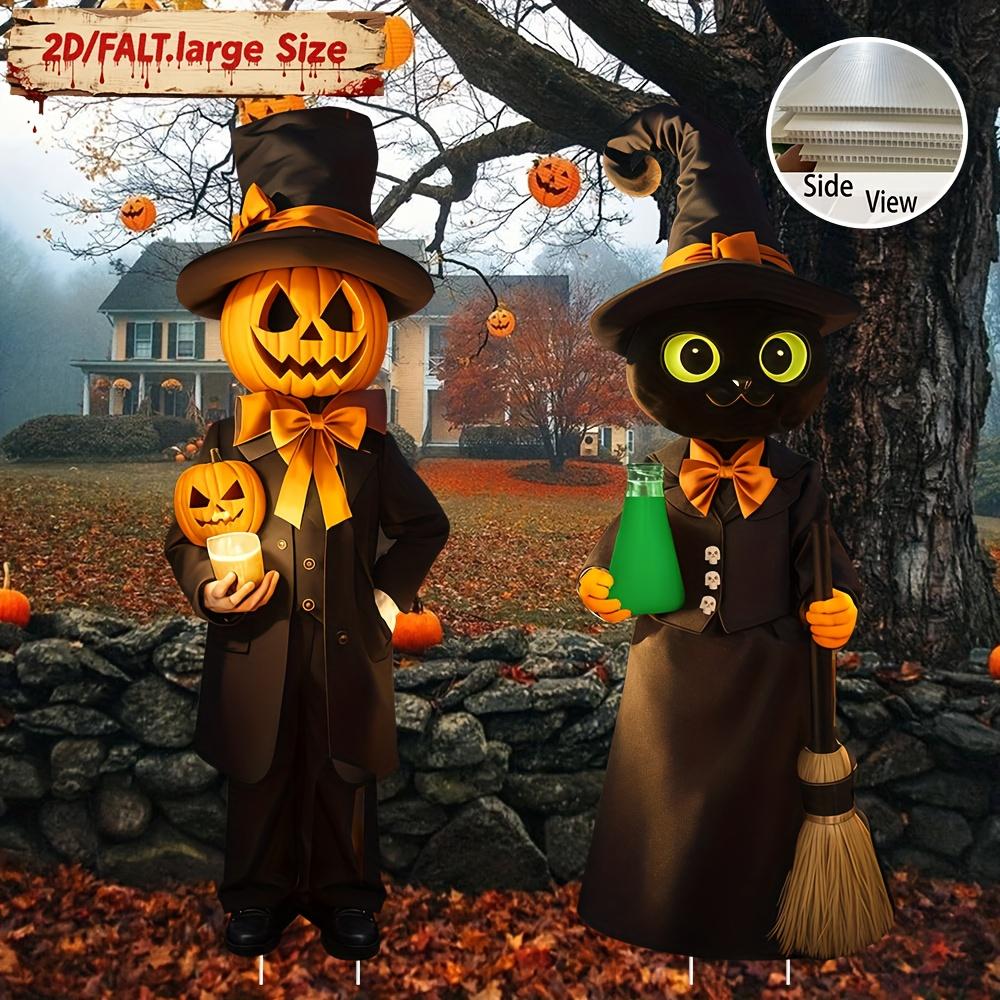 2PCS Halloween Black Cat Pumpkin Man Garden Decoration Plug