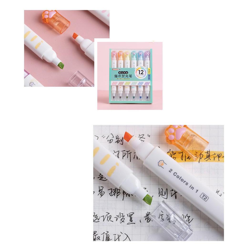 Mirhua Cute Cat Claw Highlighter Marker 12 Colors 6-Piece Set,