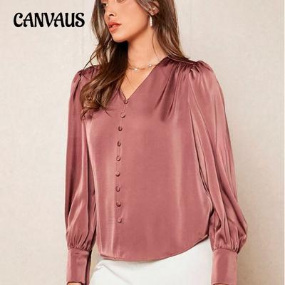 Damen Herbst V-Ausschnitt Kopf Pendler Mode Neues Langarm Top