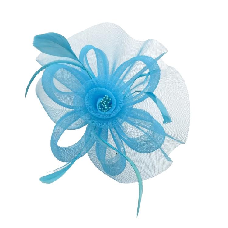 

Multi Color Elegant Bridal Fascinator Hair Accessory Mesh Feather Flower Clip For Weddings Special Event небесно-голубой