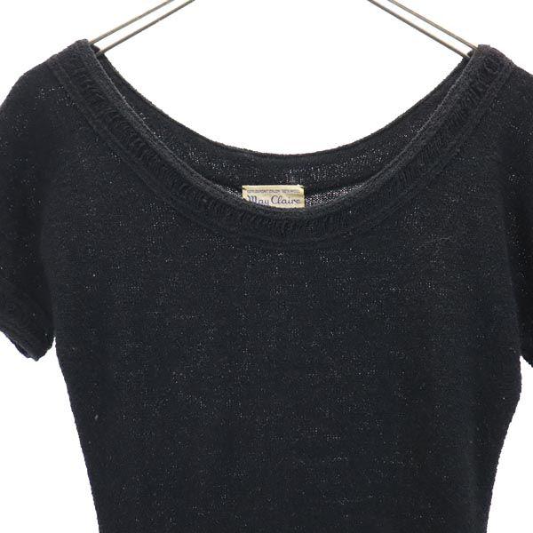 May Claire 70s vintage Short sleeve Wool Blend Knit one piece black Women Used