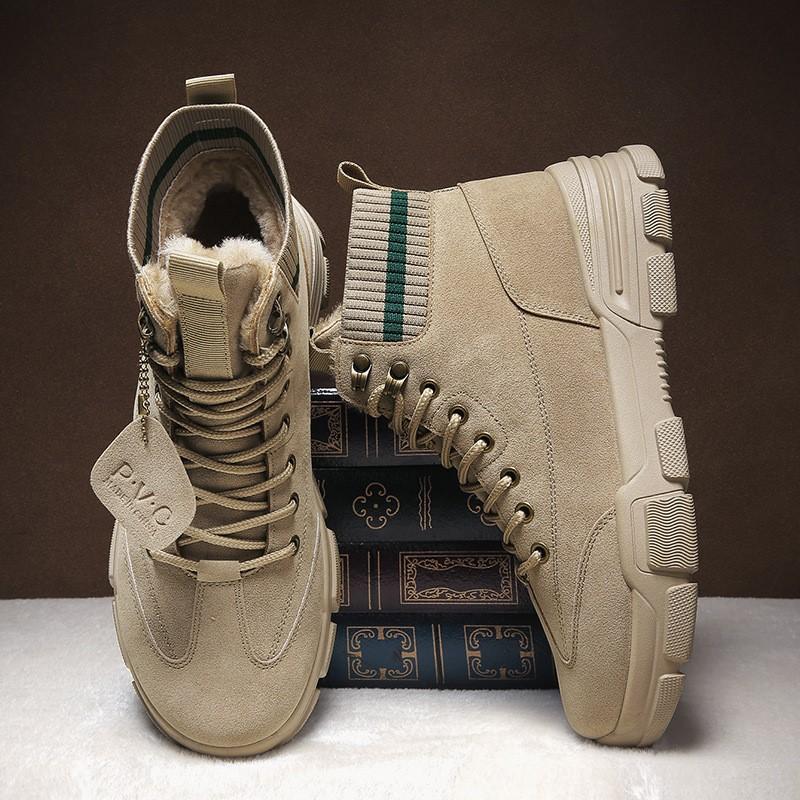 Men's Fleece Thickened Snow Boots Men's Boots Outdoor Work Boots Retro Motorcycle Boots Men D458