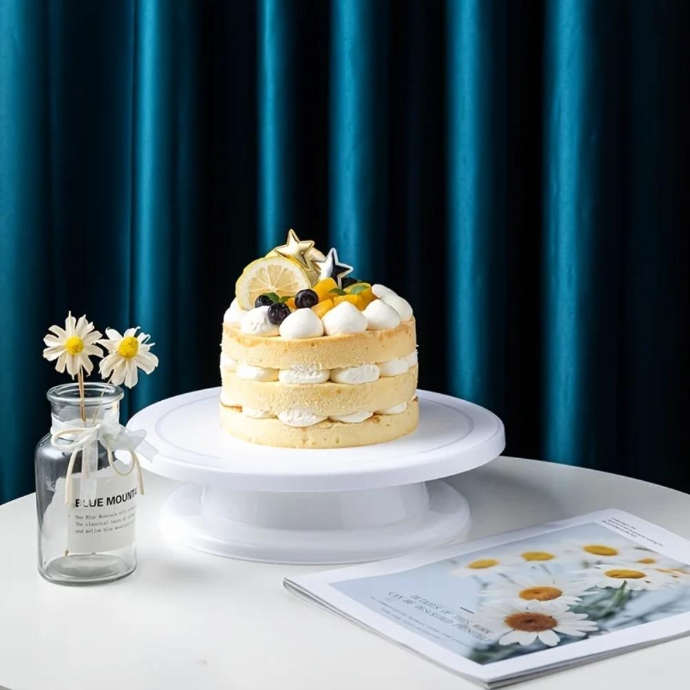 Plastic Cake Turntable White Round Cake Revolving Spinner Stand for Baking Cupcake Cookie Muffin Baking Supplies Accessories
