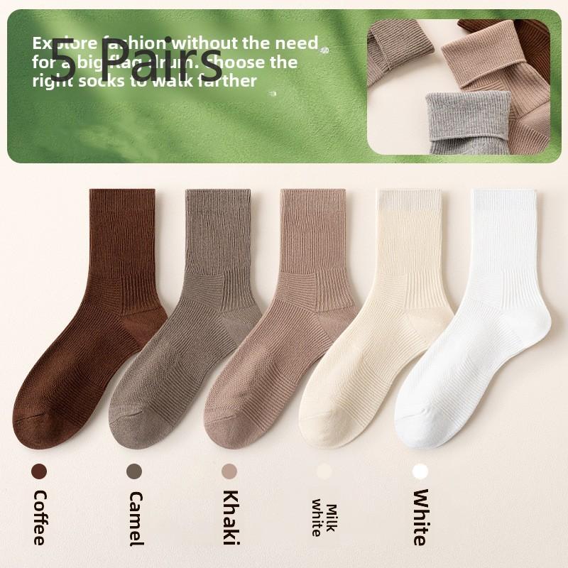 5 Paar Damen Frühling und Herbst Mittelrohr Monat Frotteesocken