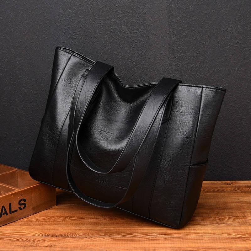 Soft Leather Texture Big Bag New Temperament Simple Casual Shoulder Bag Large Capacity Commuting Retro Tote Bag Light Luxury