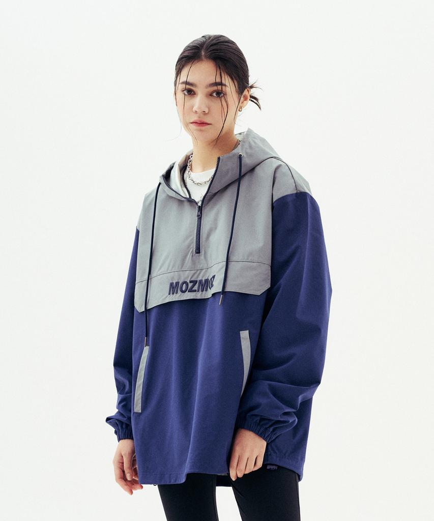 Mozmoz Color-Block Functional Half-Zip Hoodie Navy