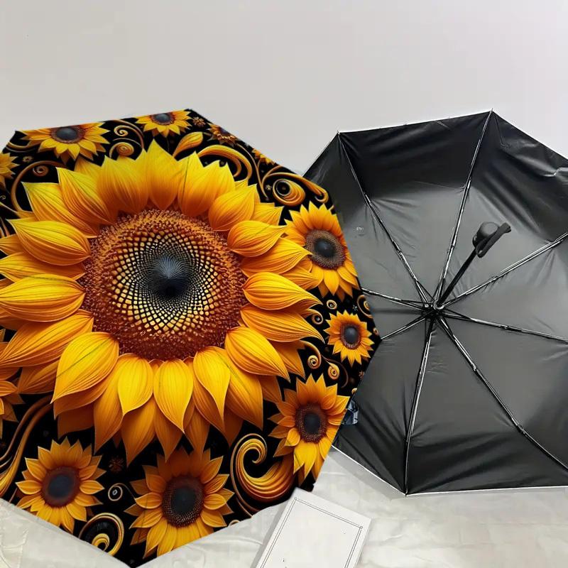 1PC Sunflower Pattern Automatic Open/Close Umbrella with Windproof, 8-Rib Sturdy Canopy, Durable Ribs, Fashionable Design, Outdoor Accessory, Fun Prin