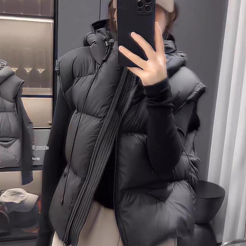 Women's High-Quality Lightweight Hooded Goose Down Puffer Vest - Short, Fluffy Outerwear for Autumn/Winter