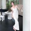 2025 French Spicy V-neck Knitted Bodycon Camisole Dress - Sexy, Slimming Hip Wrap Style for Summer