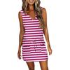 Women's Summer V-Neck Sleeveless Drawstring With Pockets Striped Printed Casual Dresses
