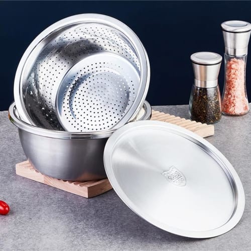 Stainless steel colander bowl, rice washing bowl, rice drainer, rice strainer, all-purpose bowl, tabletop colander set, non-clogging perforated coland