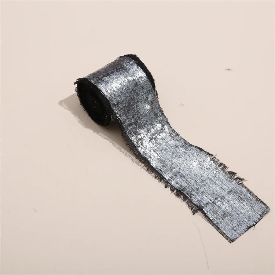 5 Yards Frayed Edged Satin Handmade Bronzing Ribbon for Wedding Invitation Bouquets Birthday Party DIY Decoration Gift 3Roll