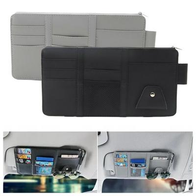 Car Sun Visor Multifunctional Organizer-PU Leather Glasses,Zipper Ticket/Business Card/ID Pouch No View Blocking For SUVs/T W5U0