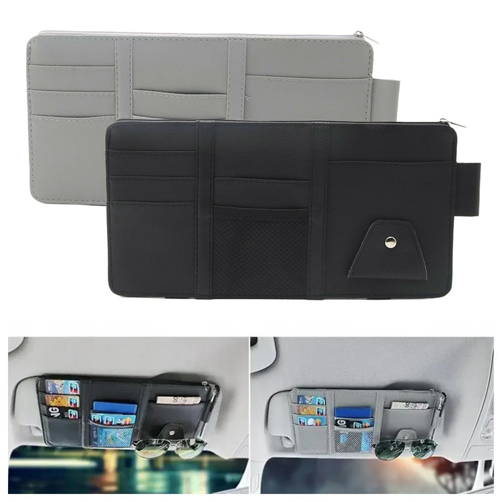 Car Sun Visor Multifunctional Organizer-PU Leather Glasses,Zipper Ticket/Business Card/ID Pouch No View Blocking For SUVs/T W5U0