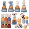 Infant Early Education Rainbow Stacking & Squeak Ring Teether Toy