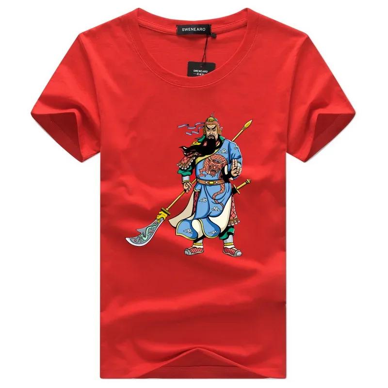 Chinese Style Three Kingdoms Heroic Image Guan Yu Printed T-Shirt 100% Cotton O-Neck Short Sleeve Casual Mens T-shirt Size S-3XL S