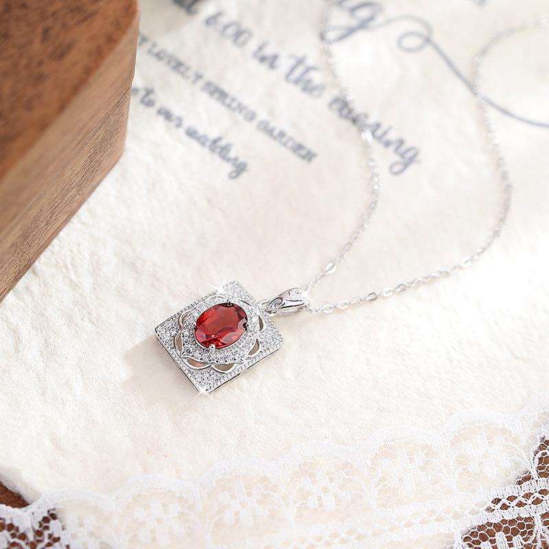 S925 Pure Silver Inlaid with Natural Topaz, Yellow Crystal, Garnet, Colorful Treasure Necklace for Women, Simple Retro High-end Pendant