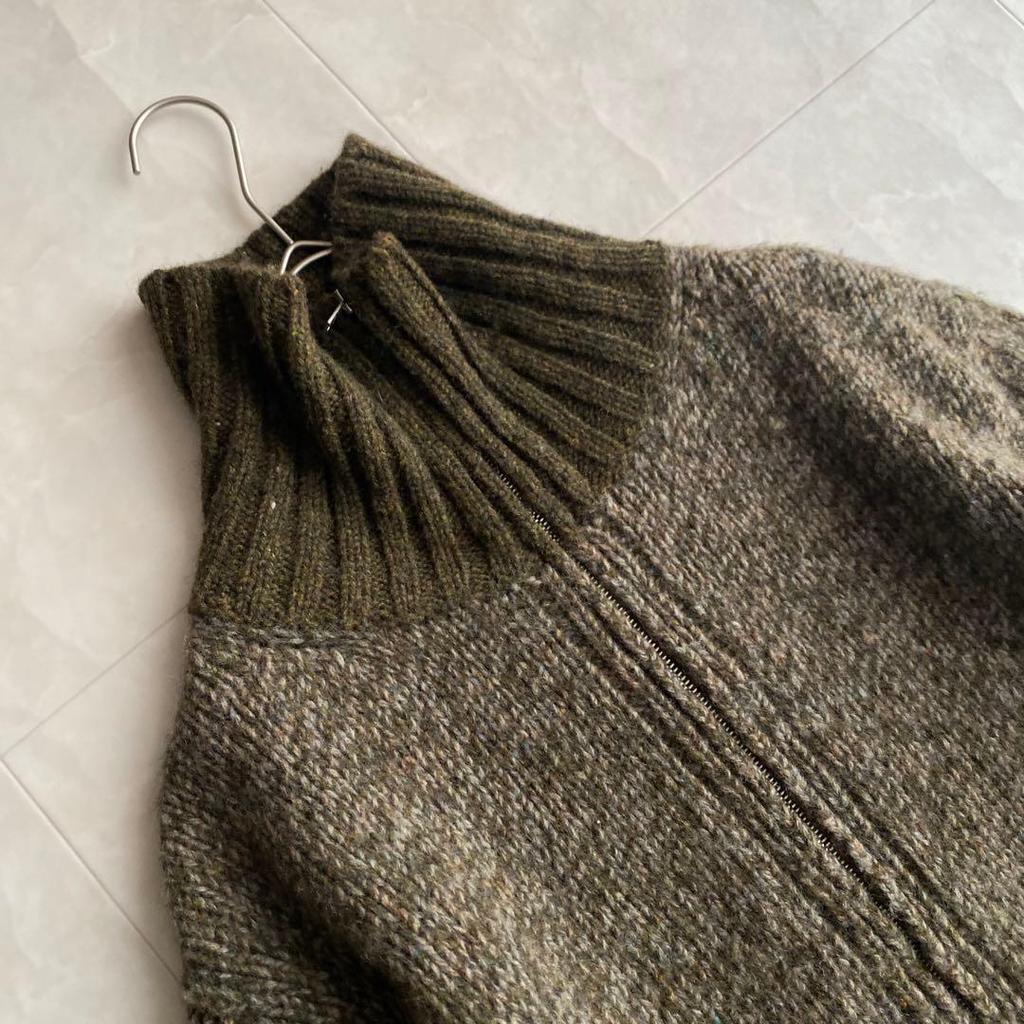 Used 90s Vintage Made in Italy 100% Wool Knit Blouson Khaki 50