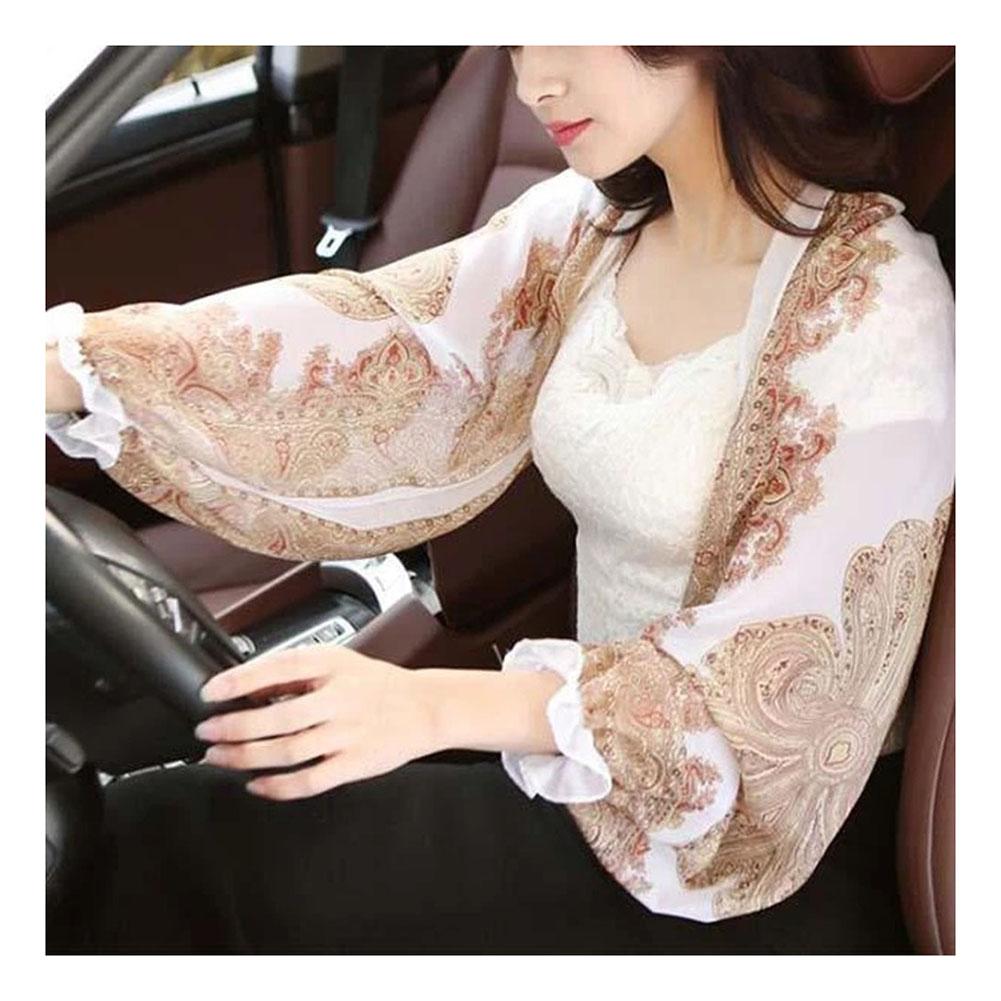 

UV-proof Sleeve Shawl Breathable Sunproof Printed Women Sleeve Shawl For Oudtoor Riding Driving белый
