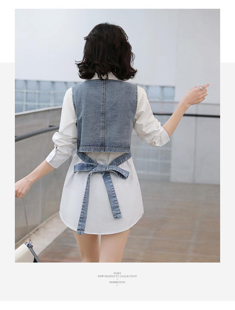 Elegant 2025 Spring/Summer Two-Piece Set: Solid Shirt + Denim Vest