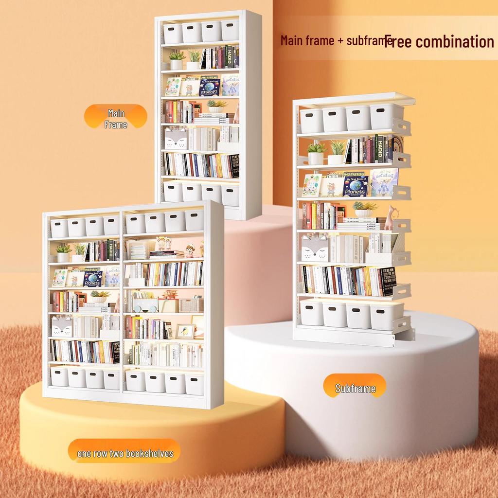 Steel Bookshelf with Whiteboard Doors, Multi-Layer Library Bookcase, Children's Picture Book Rack