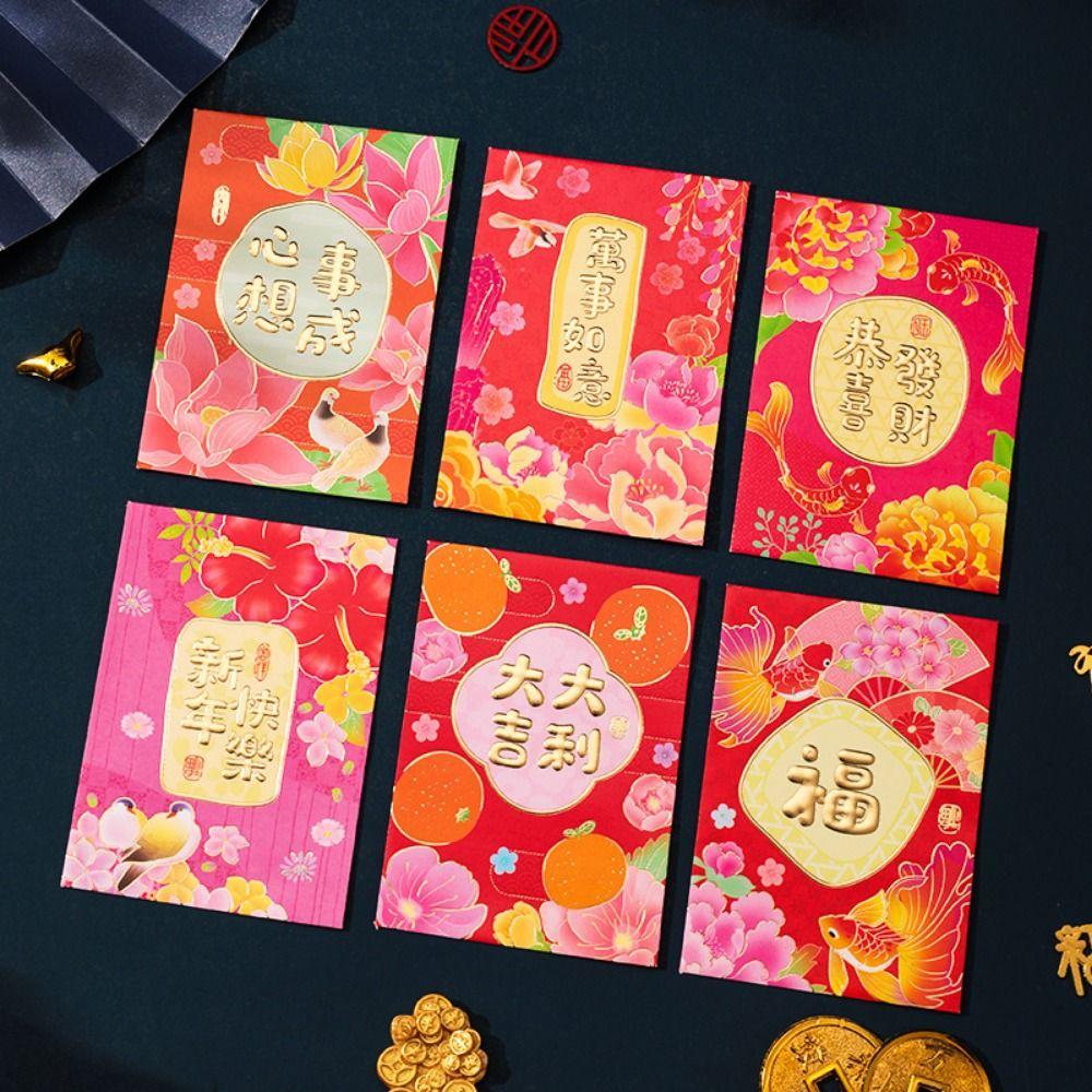 6Pcs/set Removable New Year Envelope Bag Cartooon New Year Red Packet Blessing Gift