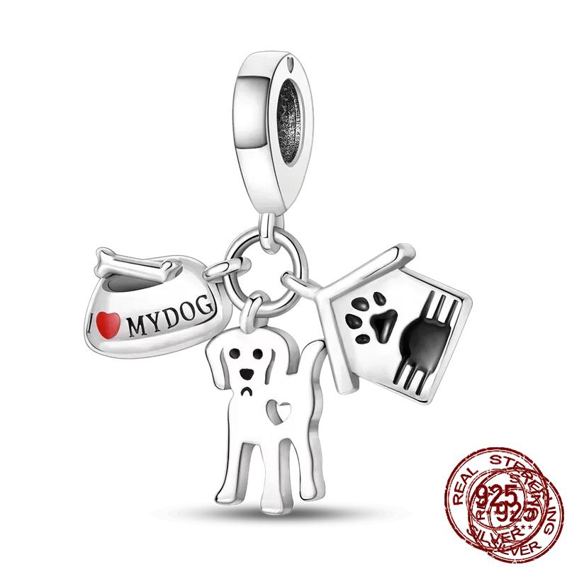 Inlaid Zircon Charm Beads Copper Color Love Heart Snake Dangle Fit Original Bracelet Charms Pendant Jewelry