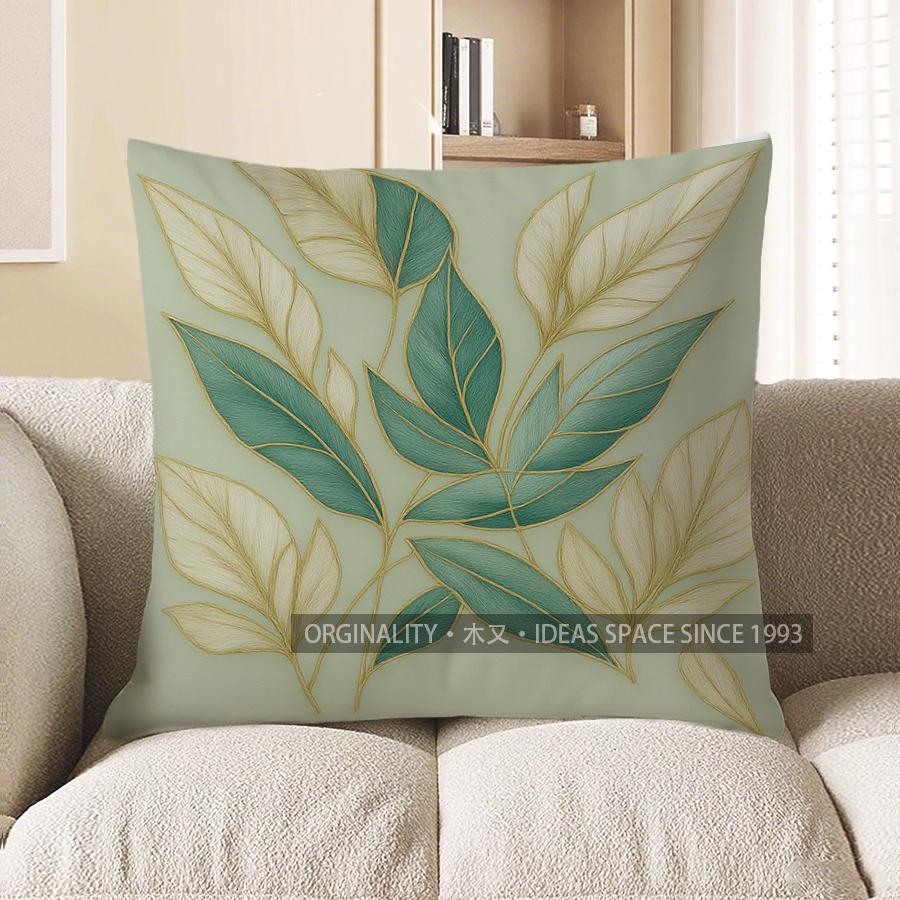 Home Decor Teal & Gold Leaf Pattern Throw Pillow Cover Pattern Cushion Cover Suitable For Sofa Bedroom Car Pillow Cover