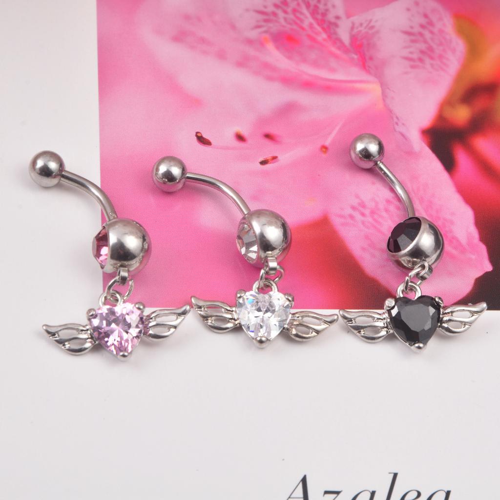 Korean Popular Puncture Jewelry Wings ,Peach Heart Inlaid Diamond Navel Belt Belt Buckle