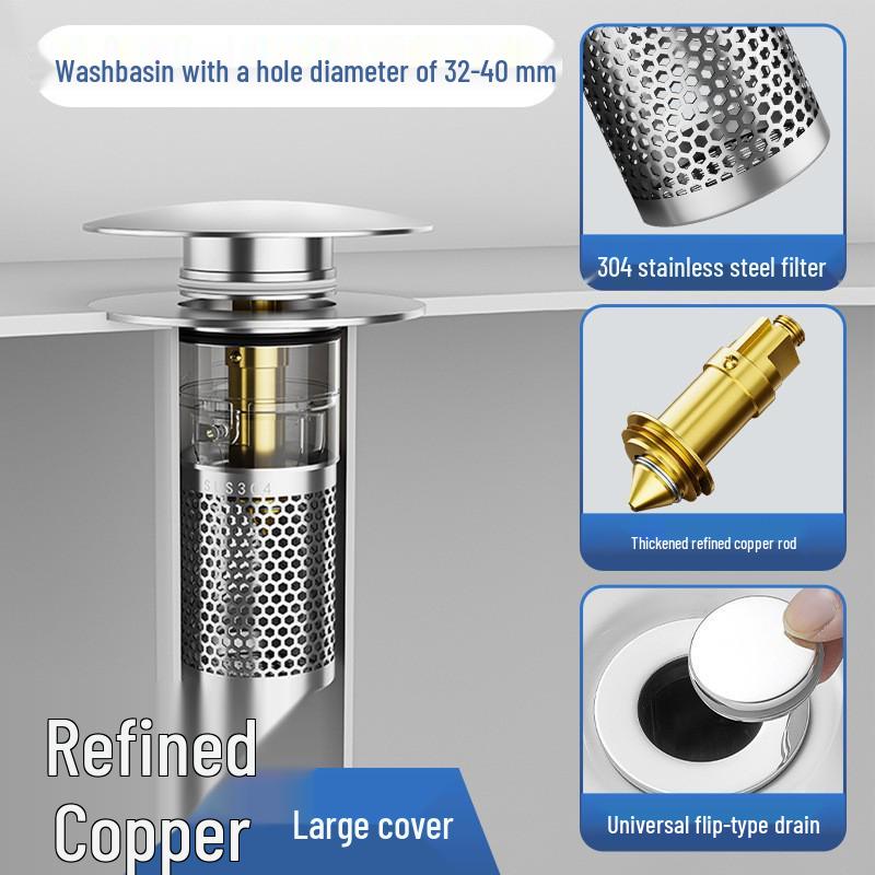 Universal Anti-Clog Bounce Filter Drain Stopper for Wash Basins
