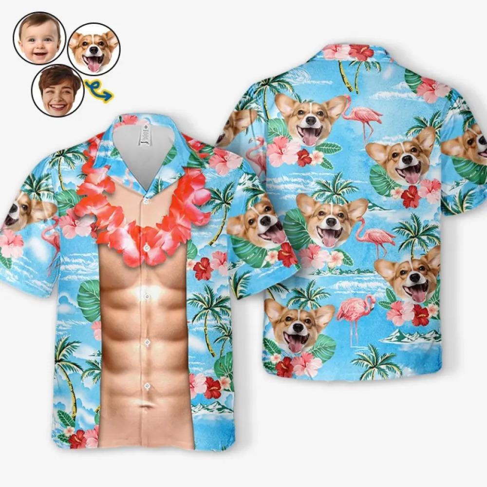 Funny Muscle Custom Design Graphic Shirt Personalized Photo Hawaiian Aloha Short Sleeve Customized Image Unisex Short Sleeve Tee