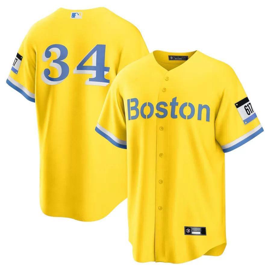 TAOMall Volledig Geborduurd Boston Red Sox Boston Red Sox Nr. 34 Ortiz Heren Jersey Honkbal Uniform M, 85KG geel/rood