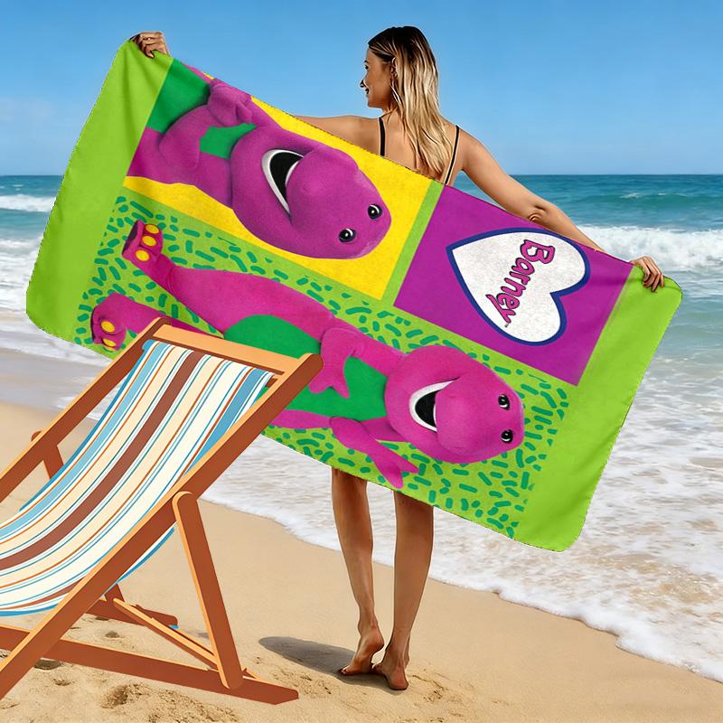 Barney Cartoon Print Beach Towel, Large Soft Quick Dry Towel for Beach Camping Swimming
