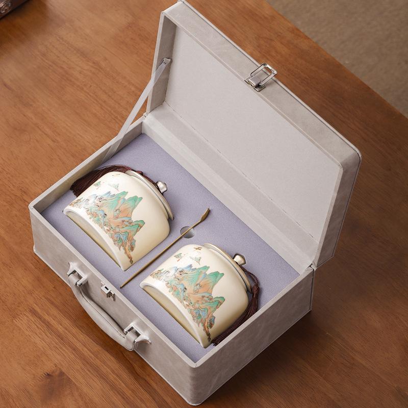 Retro Ceramic Tea Caddy with Sealing Lid - Half-Jin Capacity for Green, White, Black Tea - Gift Box Included