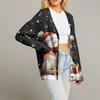 Women's Fashion Long Sleeve Christmas Print V-Neck Button Loose Cardigan Top