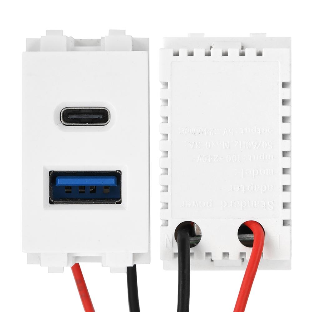 5V2.1A Type 128 USB Power Module 220V Socket Dual Port USB+Type C Charging Socket Module Switching Power Supply Modules