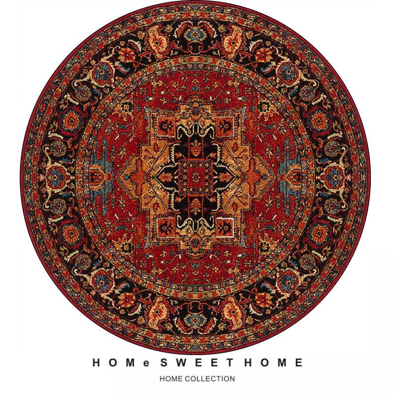 Ethnic Round Carpet: Non-slip, Wear-resistant Crystal Velvet Bedside Rug for Cool Comfort